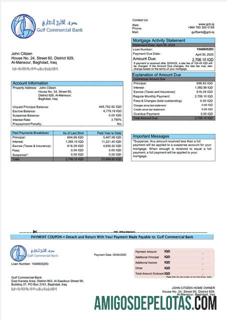 em branco Modelo Word e PDF de declaração de hipoteca do Banco Comercial do Golfo do Iraque